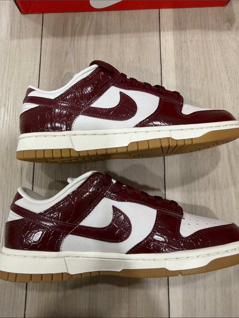 Nike Low-Top Sneakers in White and Burgundy Croc-Texture